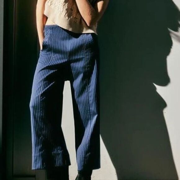 Free People Acadia Trouser Blue Combo/Pinstripe Size 2, NWOT - Picture 1 of 13